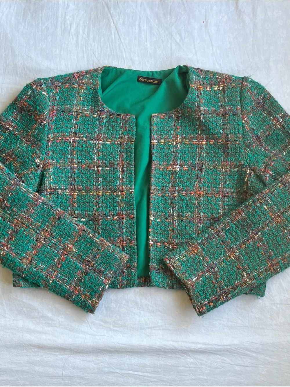 olvboutique green tweed crop jacket